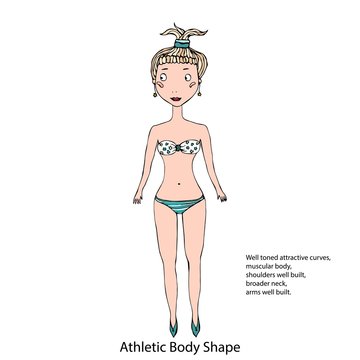Athletic Body Shape Female Body Shape Sketch. Hand Drawn Vector Illustration Isolated on a White Background.