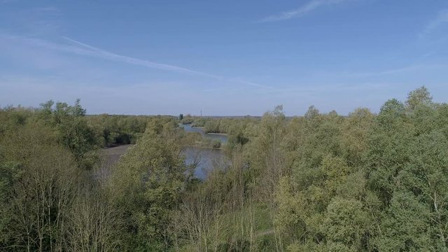 Fly over Dutch landscape at the IJssel river, D-log