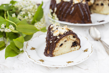 homemade yogurt cake with chocolate frosting