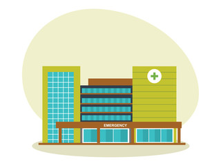 Modern hospital building, healthcare system, medical facility with all departments.