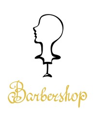 Vector silhouette of human model portrait on white background with hand written text Barbershop. Illustration with calligraphy font with words for poster, logo design or banner, high quality