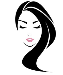 women long hair style icon, logo women face on white background