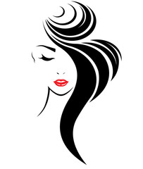 women long hair style icon, logo women face on white background