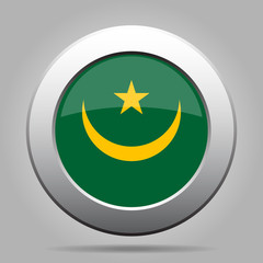 Flag of Mauritania. Shiny metal gray round button.