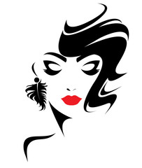 women short hair style icon, logo women face on white background