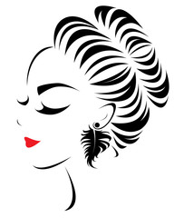 women bun hair style icon, logo women face on white background