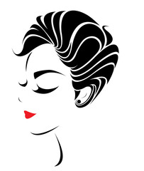 women short hair style icon, logo women face on white background