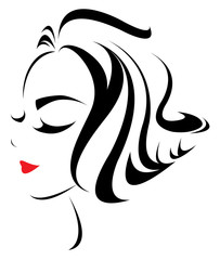 women short hair style icon, logo women face on white background