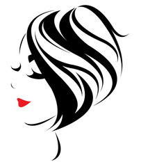 women short hair style icon, logo women face on white background