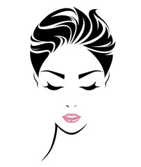 women short hair style icon, logo women face on white background