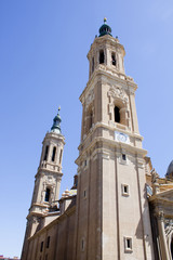 view of two towers of El Pilar, Zaragoza's cathedral in Spain
