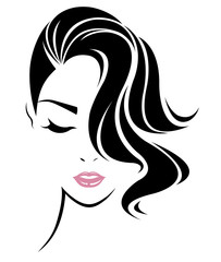 women short hair style icon, logo women face on white background