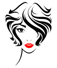 women short hair style icon, logo women face on white background