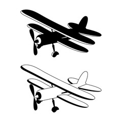 Vector illustration of retro biplane in monochrome
