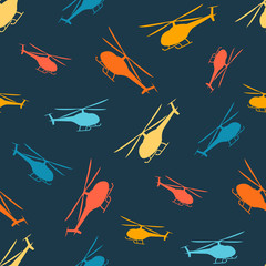 Seamless vector bright pattern of helicopter