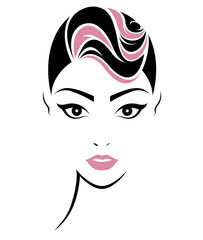 women short hair style icon, logo women face on white background
