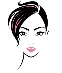 women short hair style icon, logo women face on white background