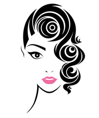 women short hair style icon, logo women face on white background