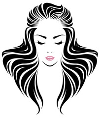 women long hair style icon, logo women face on white background