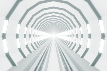 design element. 3D illustration. rendering. train lighted tunnel black and white  image