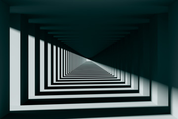 design element. 3D illustration. rendering. futuristic interior. empty corridor, black and white