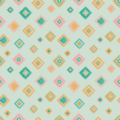 Seamless vector geometrical pattern with rhombus, squares. endless background with hand drawn textured geometric figures. Pastel Graphic illustration Template for wrapping, web backgrounds, wallpaper