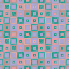 Seamless vector geometrical pattern with rhombus, squares. endless background with hand drawn textured geometric figures. Pastel Graphic illustration Template for wrapping, web backgrounds, wallpaper