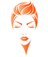 women short hair style icon, logo women face on white background