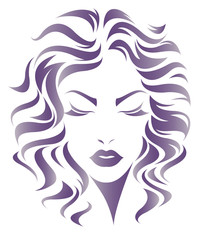 women long hair style icon, logo women face on white background