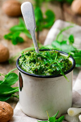 pea shoot and mint pesto .style rustic.