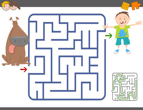 maze game with boy and dog