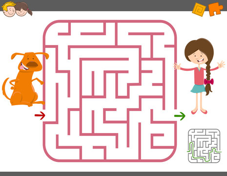maze game with girl and dog