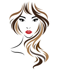 women long hair style icon, logo women face on white background