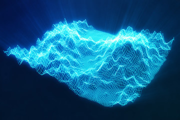 3D illustration abstract blue landscape bacgkround. Cyberspace grid. Concept internet connections in cloud computing.