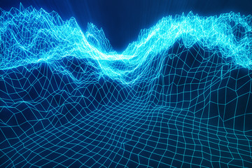 3D illustration internet connection, abstract sence of science and technology. Concept image cyberspace landscape grid.