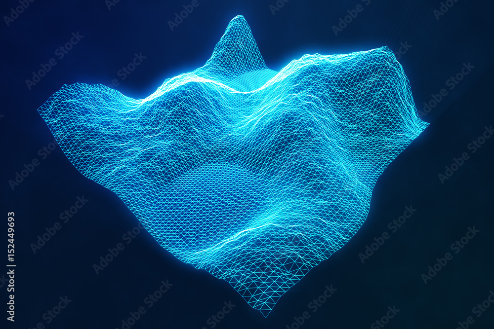 Poster 3d illustration abstract digital wireframe landscape. cyberspace landscape grid. 3d technology. abst