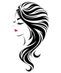 women long hair style icon, logo women face on white background