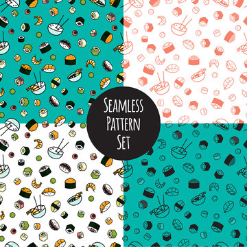Vector seamless sushi pattern set