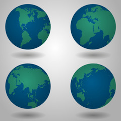 Vector planet icon. Web illustration background. Isolated earth globe. World map design. Global sphere planet symbol.