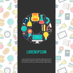 Vector horizontal composition with school elements. Modern template illustration. Banner or flyer template with with place for text