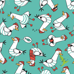 Cartoon seagull seamless pattern, vector design