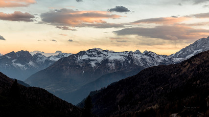 sunset over mountain. Dolomiti landscape at dusk