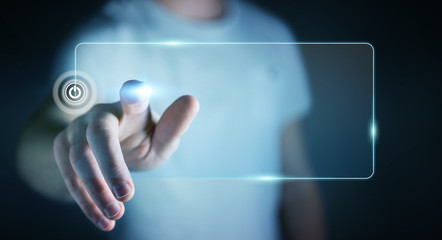 Businessman surfing on internet with digital tactile interface 3D rendering