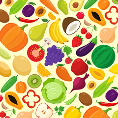 Vector vegetables and fruits background