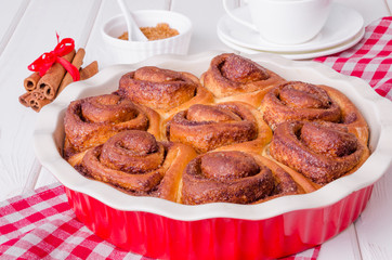 Cinnabon. Yeast buns with cinnamon and caramel sauce.