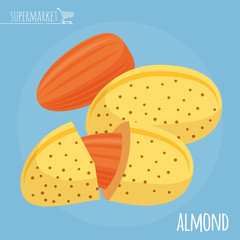 Almond flat design vector icon. 