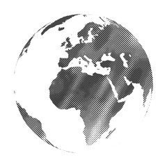 Grunge halftone texture gray world map globe vector illustration