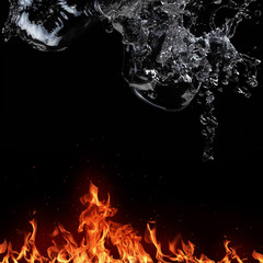 Symbol of water and fire energy, isolated on black background.