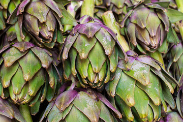 Fresh artichokes in a market