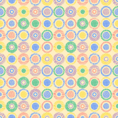 Seamless vector geometrical pattern with circles pastel endless background with hand drawn textured geometric figures. Graphic illustration, print for wrapping, background, cover, surface